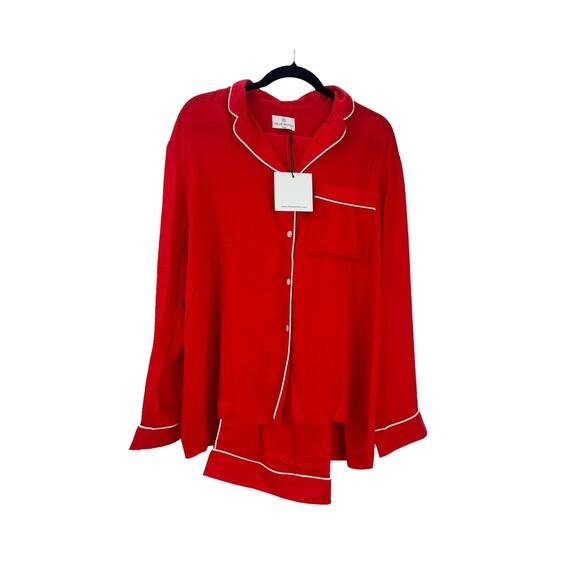 Chloe Kristyn Comfort Bamboo Long Pyjama Set Front Button Red Size Large NWT - Picture 6 of 11